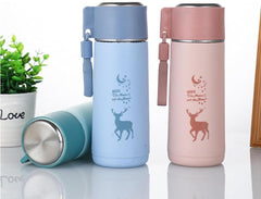380ml Eco-Friendly Glass Water Bottle with Deer Moon and Stars Print