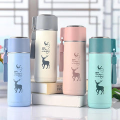 380ml Eco-Friendly Glass Water Bottle with Deer Moon and Stars Print