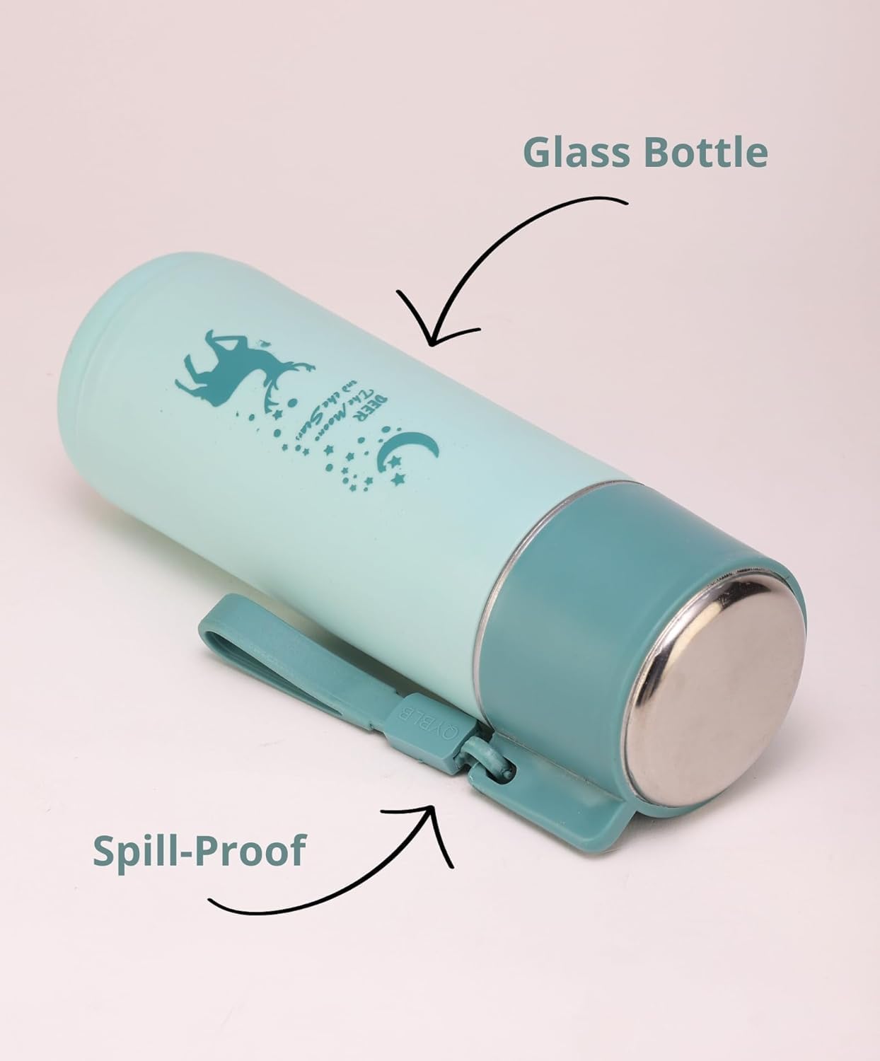 380ml Eco-Friendly Glass Water Bottle with Deer Moon and Stars Print