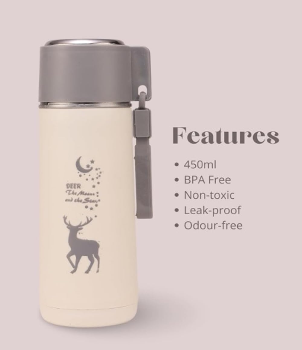 380ml Eco-Friendly Glass Water Bottle with Deer Moon and Stars Print