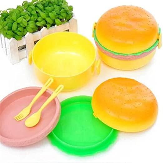 3 Compartmnet Burger Lunch Box with Spoon - Snacks Box