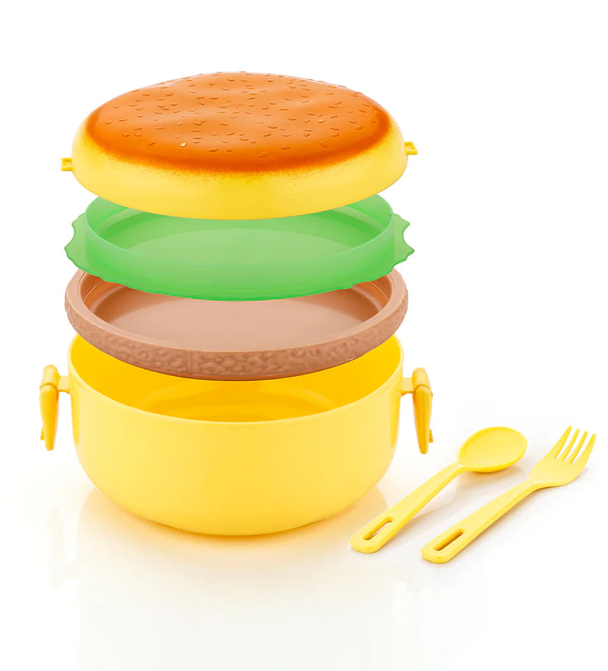 3 Compartmnet Burger Lunch Box with Spoon - Snacks Box