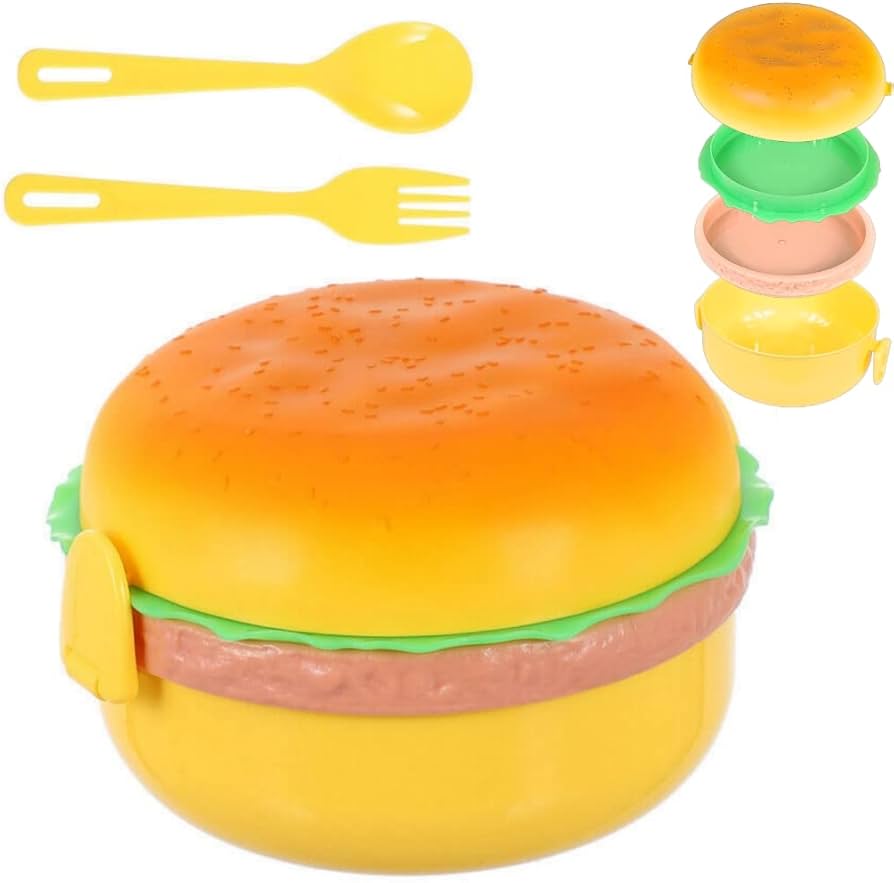 3 Compartmnet Burger Lunch Box with Spoon - Snacks Box