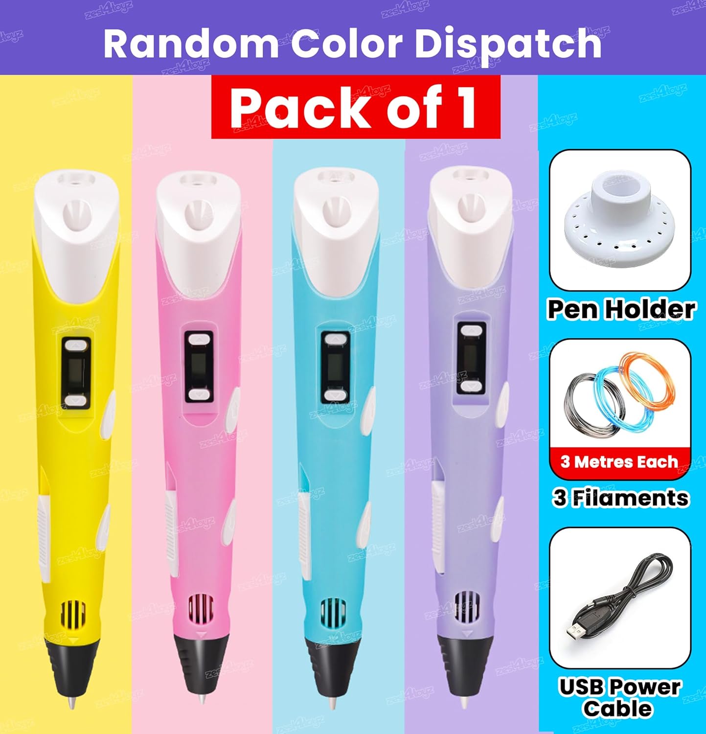 3D Pen-2 Professional | 3D Printing Drawing Pen with 3 x 1.75mm ABS/PLA Filament for Creative Modelling, Project and Education Purpose Pack of 1 Smart Pen