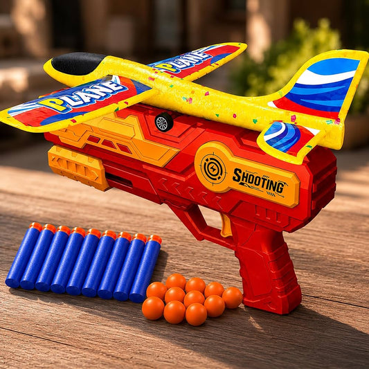 3 In 1 Plane Launcher Toys Plane, Foam Darts And Foam Ball Shooter One-Click Ejection Shooting Gun Launch-Multicolor