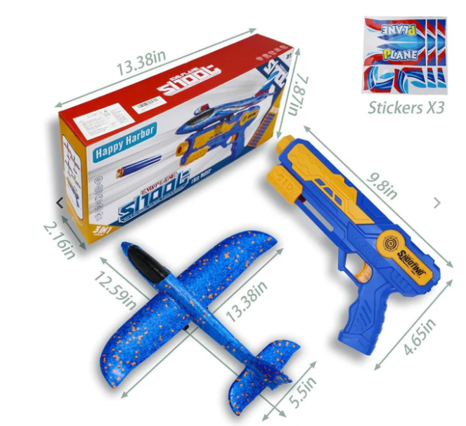 3 In 1 Plane Launcher Toys Plane, Foam Darts And Foam Ball Shooter One-Click Ejection Shooting Gun Launch-Multicolor