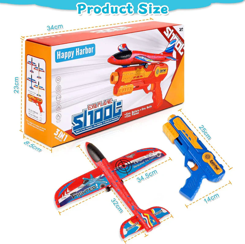 3 In 1 Plane Launcher Toys Plane, Foam Darts And Foam Ball Shooter One-Click Ejection Shooting Gun Launch-Multicolor