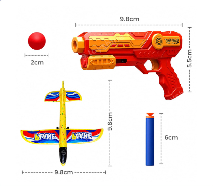 3 In 1 Plane Launcher Toys Plane, Foam Darts And Foam Ball Shooter One-Click Ejection Shooting Gun Launch-Multicolor