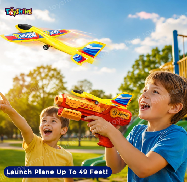 3 In 1 Plane Launcher Toys Plane, Foam Darts And Foam Ball Shooter One-Click Ejection Shooting Gun Launch-Multicolor