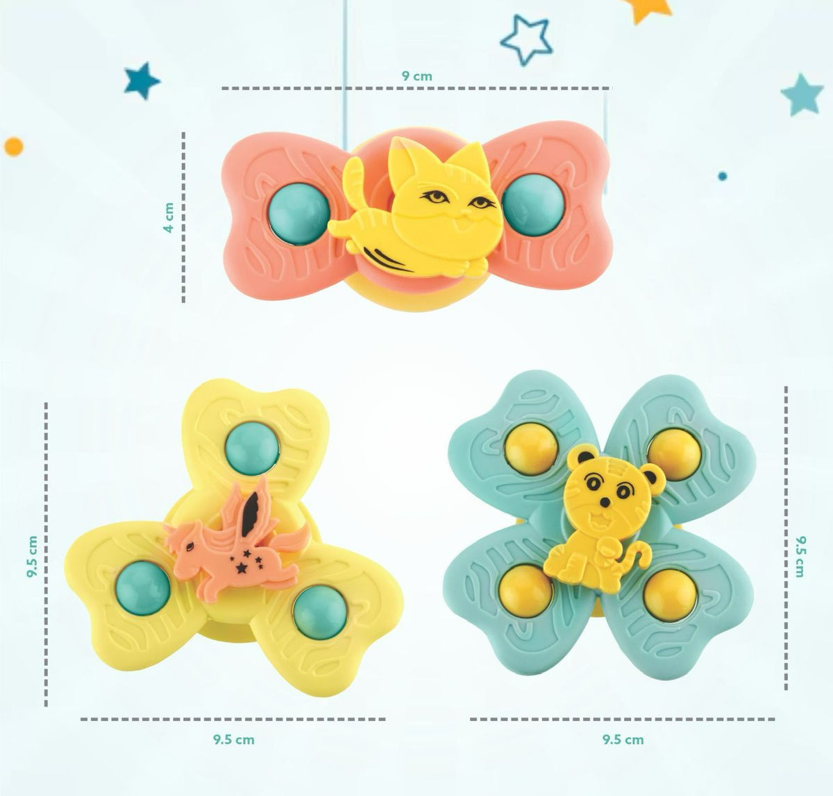 3 Pieces Baby Spinner Set - Travel and Bath Toy