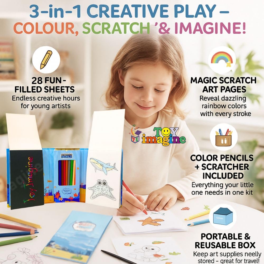 3 in 1 Color, Scratch and Image Book with color pencil Kit - Any 1