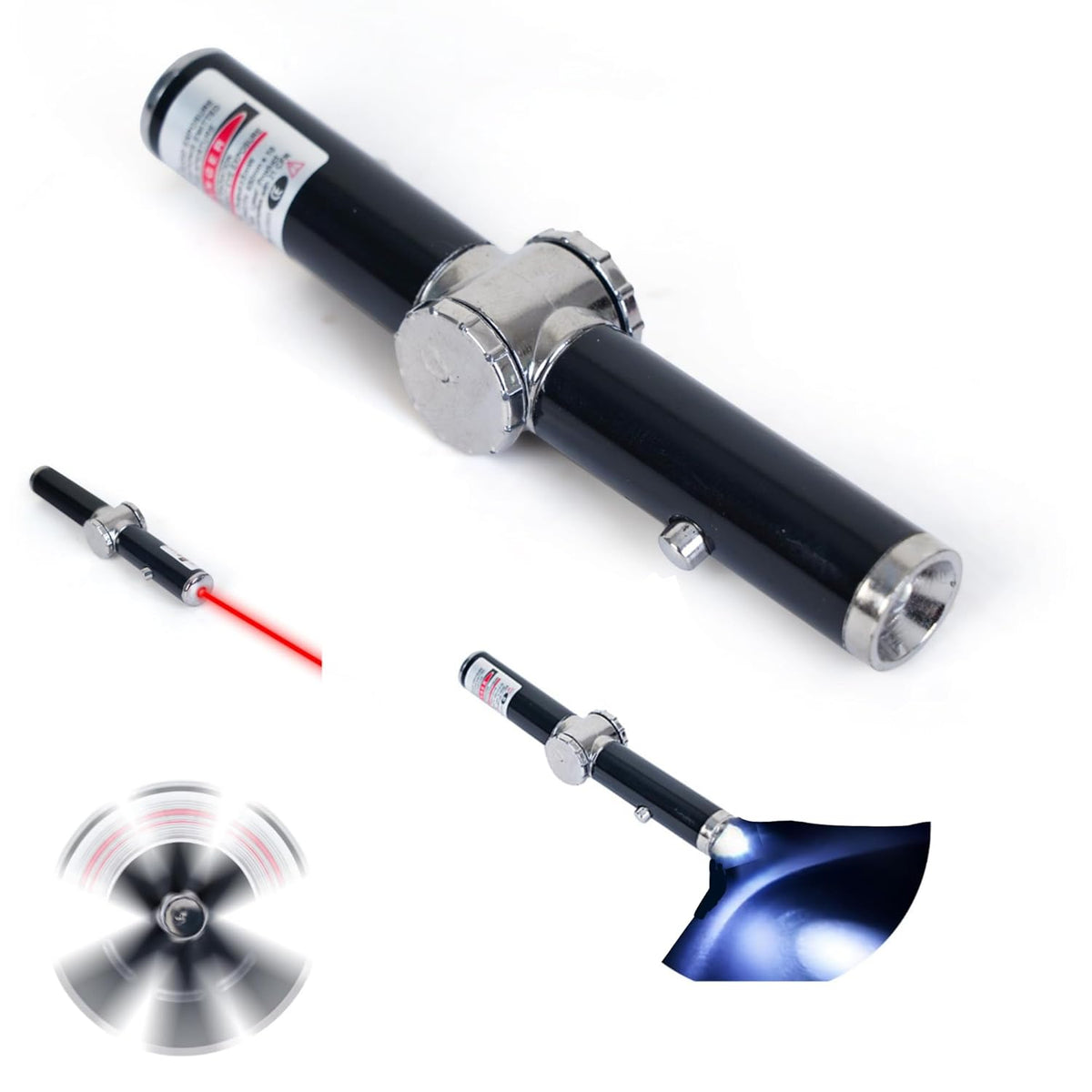 Black laser pointer with attachments on a white background