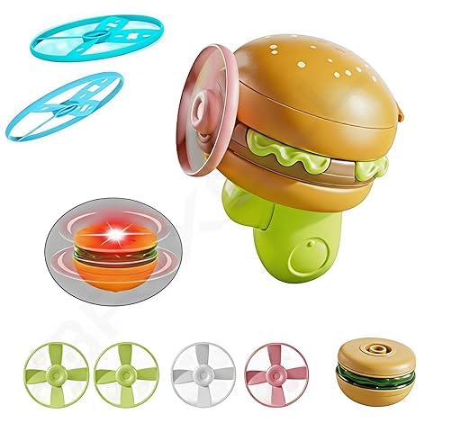 Burger Flyer Disc Launcher Toy for Kids 2 in 1 Action Fidget Toy Hamburger Shape Flying Disc Shooter