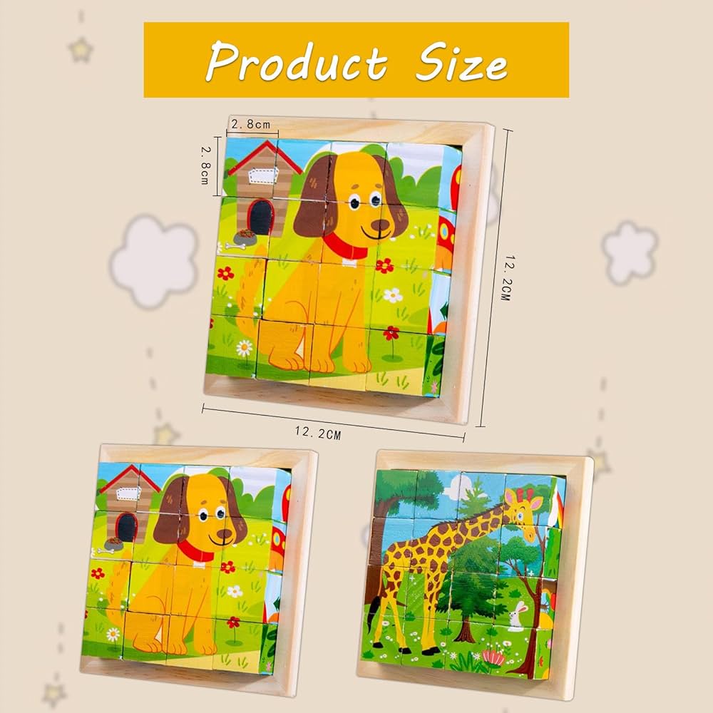 4*4 wooden 6 side puzzle - 6 different puzzles in 1 pack