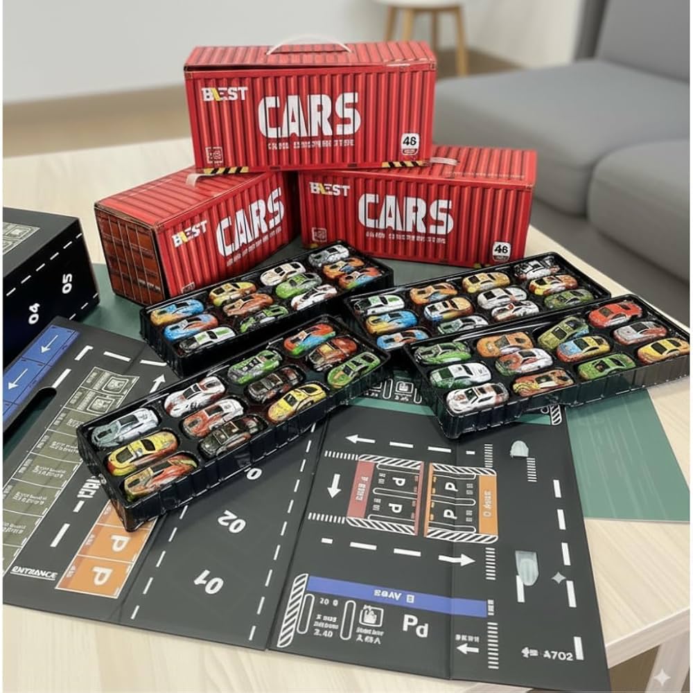Premium Quality container 48 Piece Mini Pull Back Alloy Cars With Container for Kids - Friction Power