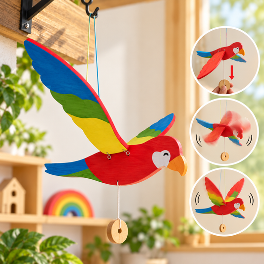 Wooden Multicolour Flying Parrot – Pull & Fly Toy Mobile Hanging bird
