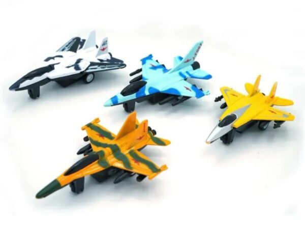 4 Pieces Aircraft Set Die Cast Metal Pull Back Alloy Plane Fighter Jet - Multicolor