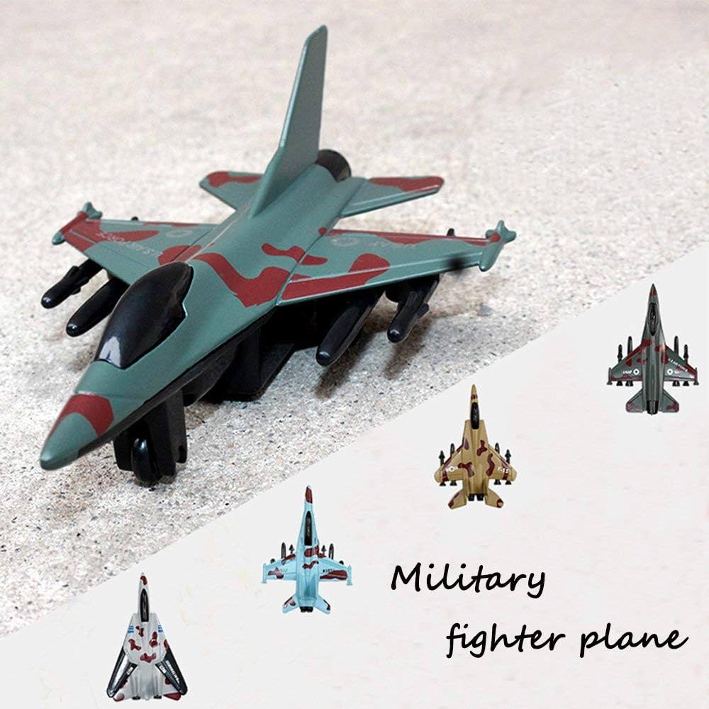 4 Pieces Aircraft Set Die Cast Metal Pull Back Alloy Plane Fighter Jet - Multicolor