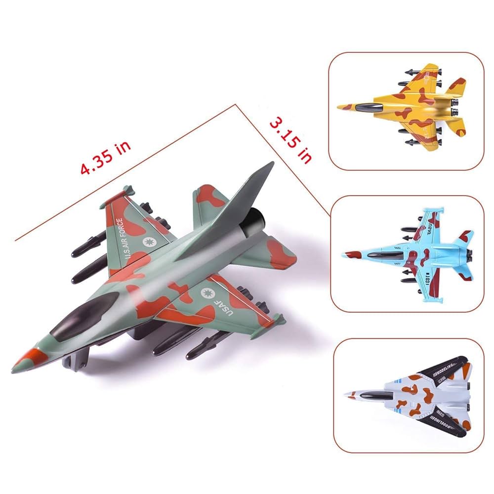 4 Pieces Aircraft Set Die Cast Metal Pull Back Alloy Plane Fighter Jet - Multicolor