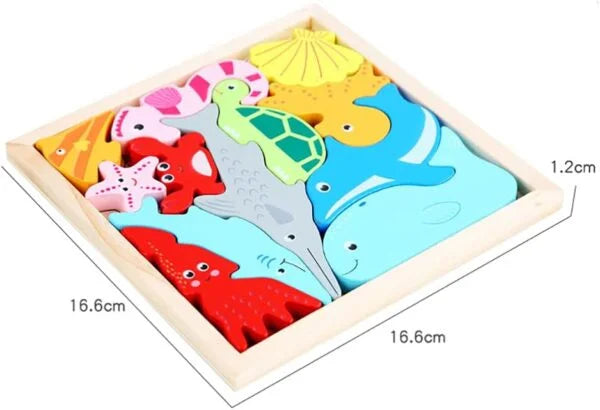 Wooden 3D Cognitive Puzzle Board - Sea Animal