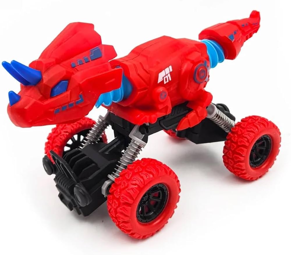 Dinosaur Monster Truck Toy, Pull Back Vehicle with All-Terrain Tires, Durable ABS Plastic Body, Spring Suspension, Flexible Neck and Tail, Off-Road Action