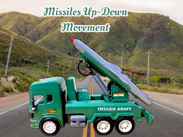 Friction-Powered Missile Launcher with 3 Brahmos Supersonic Missiles– Realistic Military Vehicle with 360° Rotating Launch Pad