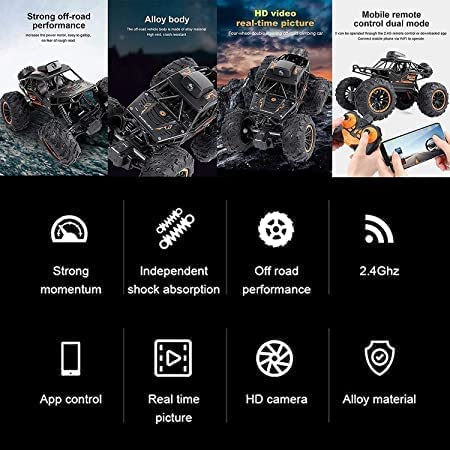 WiFi Camera RC Rock Crawler Car – 1:18 Off-Road Monster Truck with Gravity Sensor & 2.4GHz Remote for Kids & Adults (720P HD FPV)
