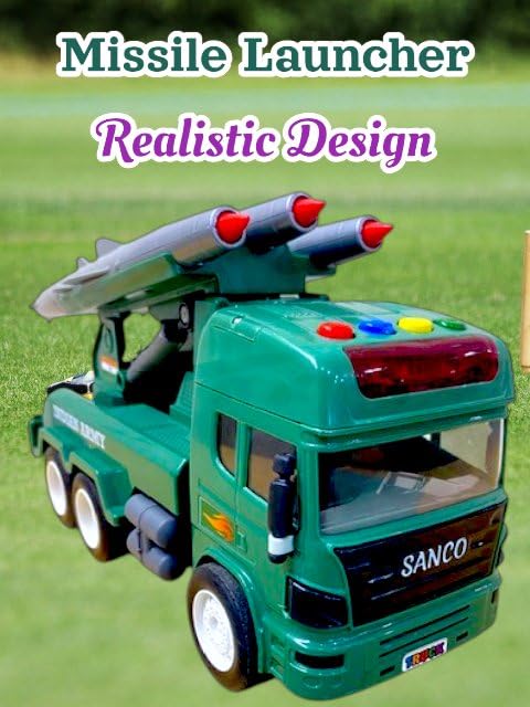 Friction-Powered Missile Launcher with 3 Brahmos Supersonic Missiles– Realistic Military Vehicle with 360° Rotating Launch Pad