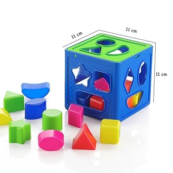 Plastic Geometric Puzzle Stacker Shape Sorter Cube Stacking Set Kids Game
