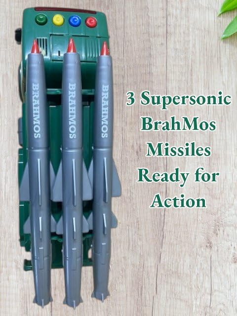 Friction-Powered Missile Launcher with 3 Brahmos Supersonic Missiles– Realistic Military Vehicle with 360° Rotating Launch Pad