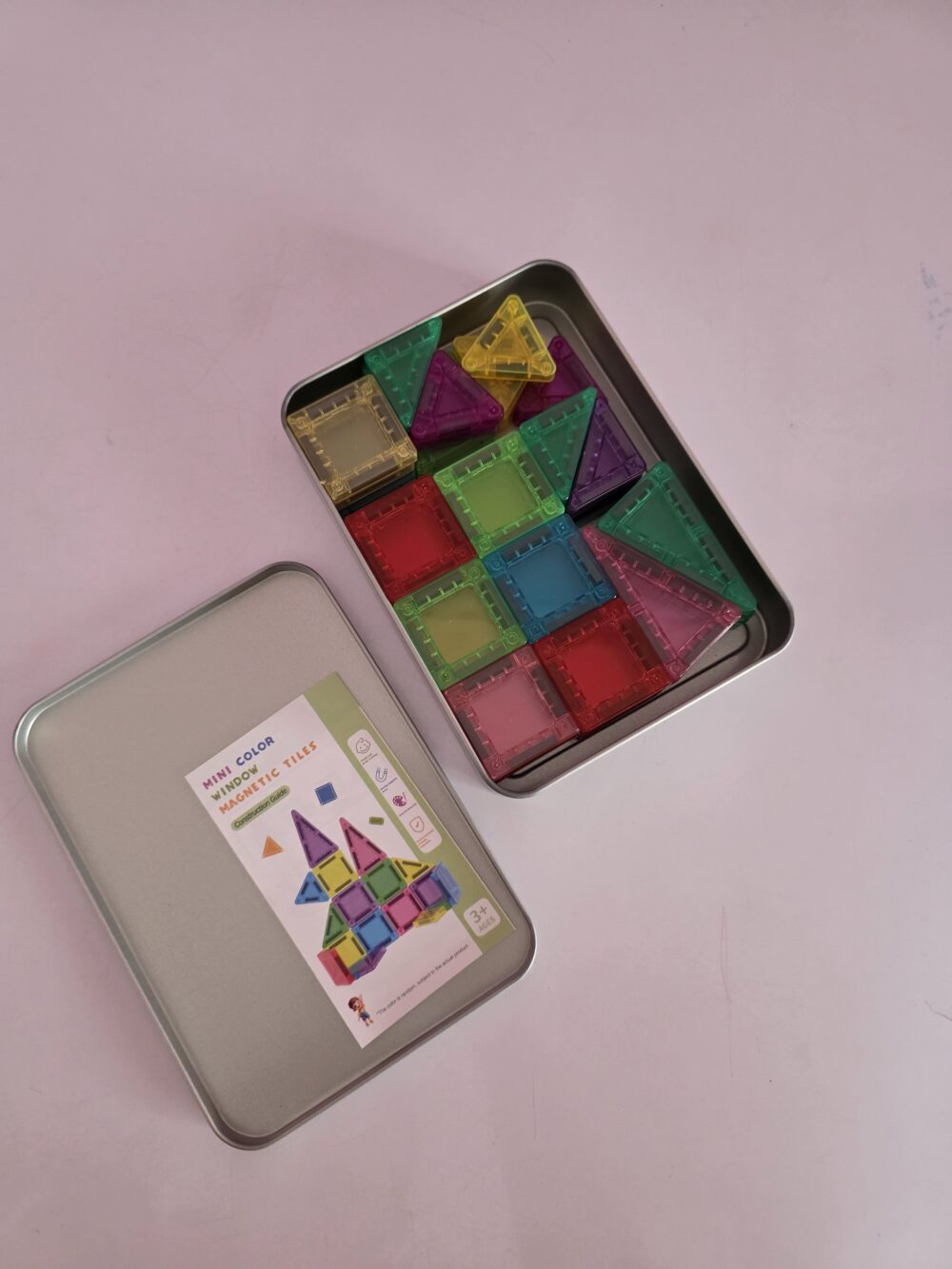 56 Pieces-Mini Magnetic Tiles Travel Set,for Kids Ages 3+, Colourful Building Blocks in Portable Tin Box