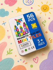 56 Pieces-Mini Magnetic Tiles Travel Set,for Kids Ages 3+, Colourful Building Blocks in Portable Tin Box