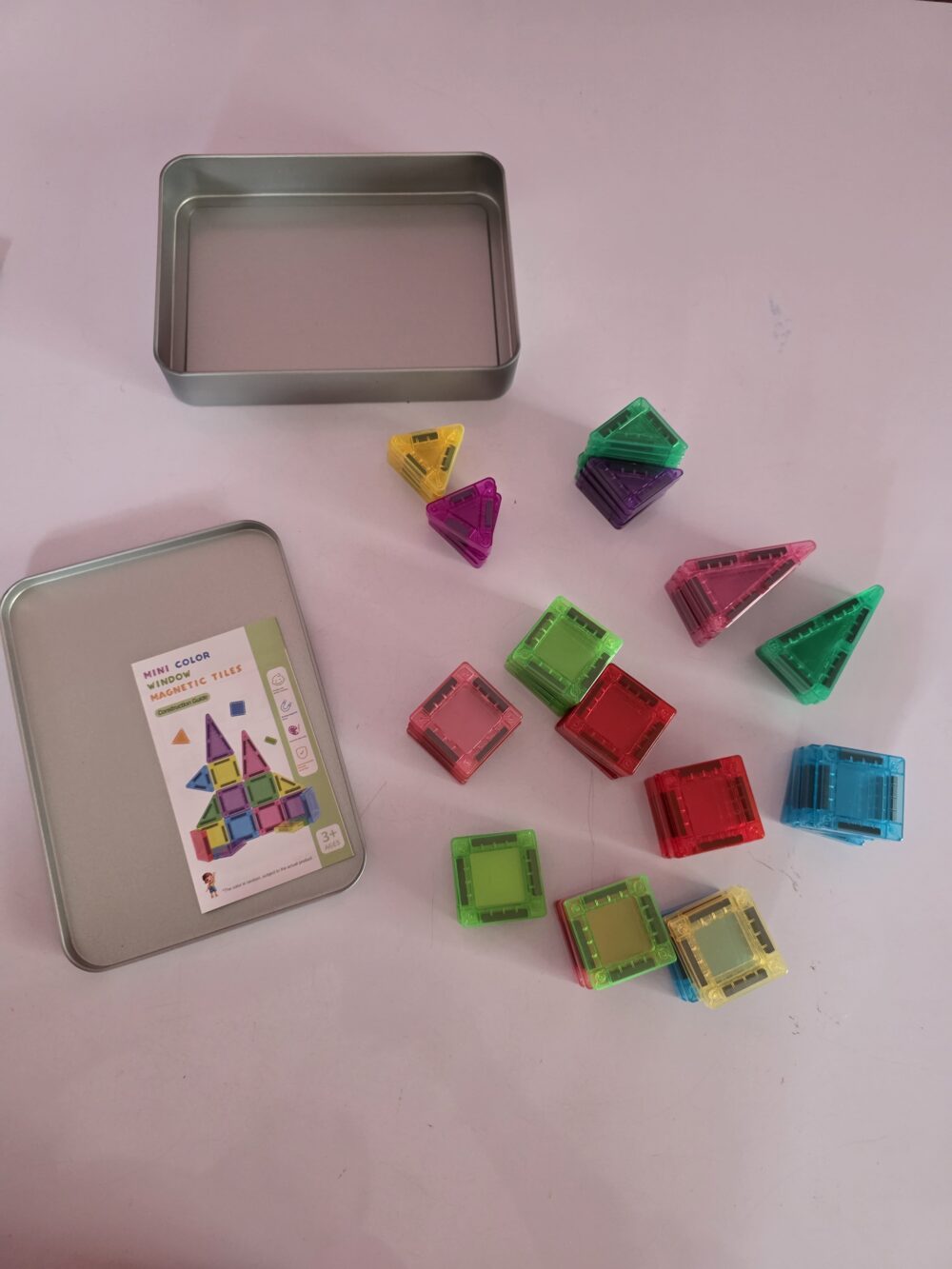 56 Pieces-Mini Magnetic Tiles Travel Set,for Kids Ages 3+, Colourful Building Blocks in Portable Tin Box