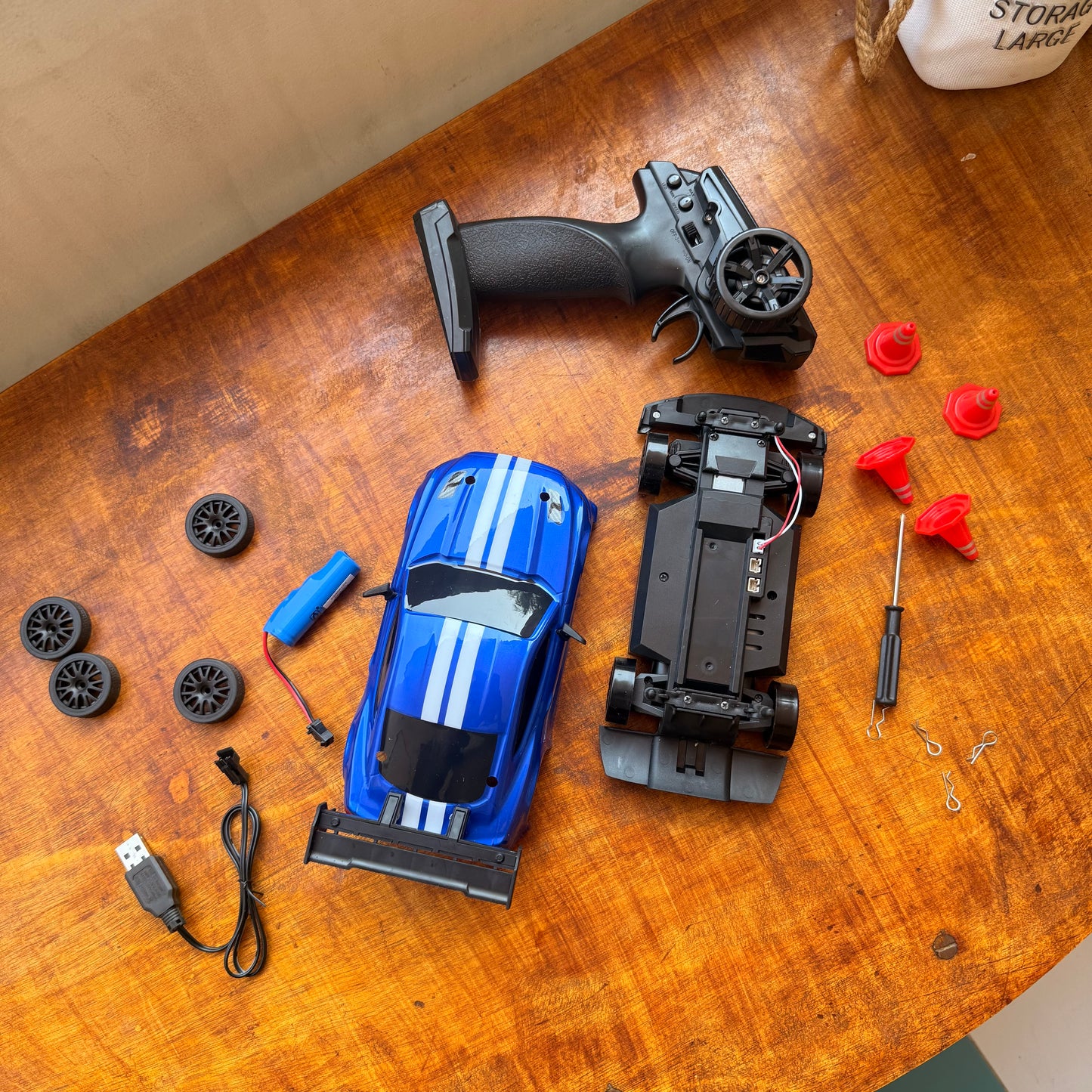 Mustang Blue 1:24 Scale RC Drift Car,4WD 2.4GHz High Speed Racing Hobby Sport Toy Car Vehicle with LED Lights,Racing and Drift Wheels for Adult Boys Girls Kids Gift (8602-Blue)