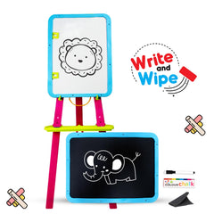 5 in 1 Easel with Double-Sided Whiteboard & Chalkboard Standing Easel with Numbers-Random Theme