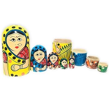 5 IN 1 Wooden Lady Family Nesting Dolls wearing saree -Any 1