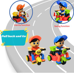 Friction Powered Mini Cartoon Tricycle Scooter Toy With Swing Function Stunt Boy Riding