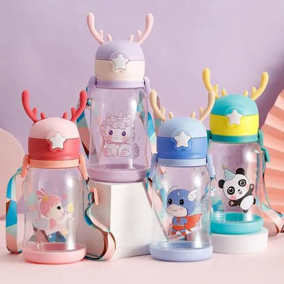 630ml Cartoon Printed Cute Sipper Water Bottle-Plastic
