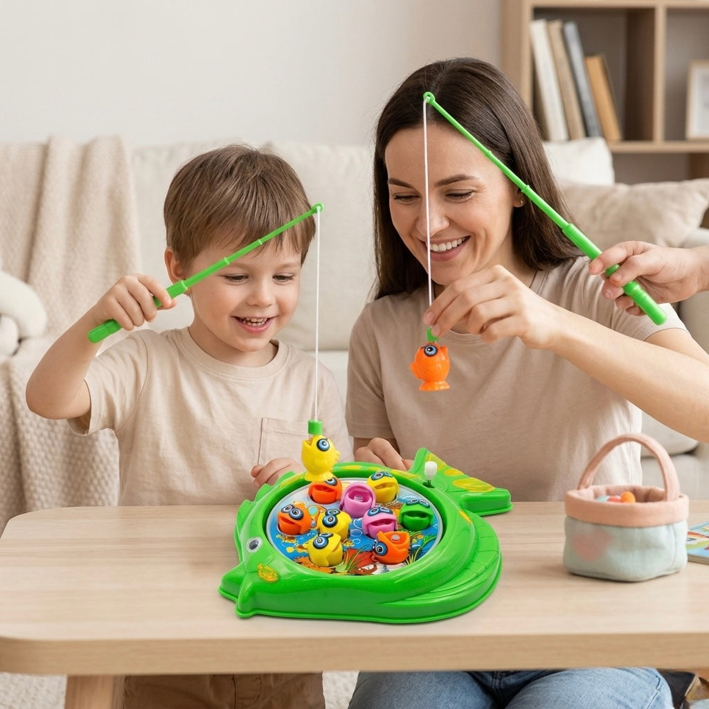 Fish Catching Key Operated Fishing Toy 9 Fishwith 2 Sticks (Multicolor) Game