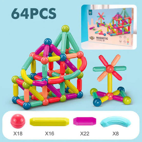 64 Pcs Magnetic Sticks Building Blocks for Kids