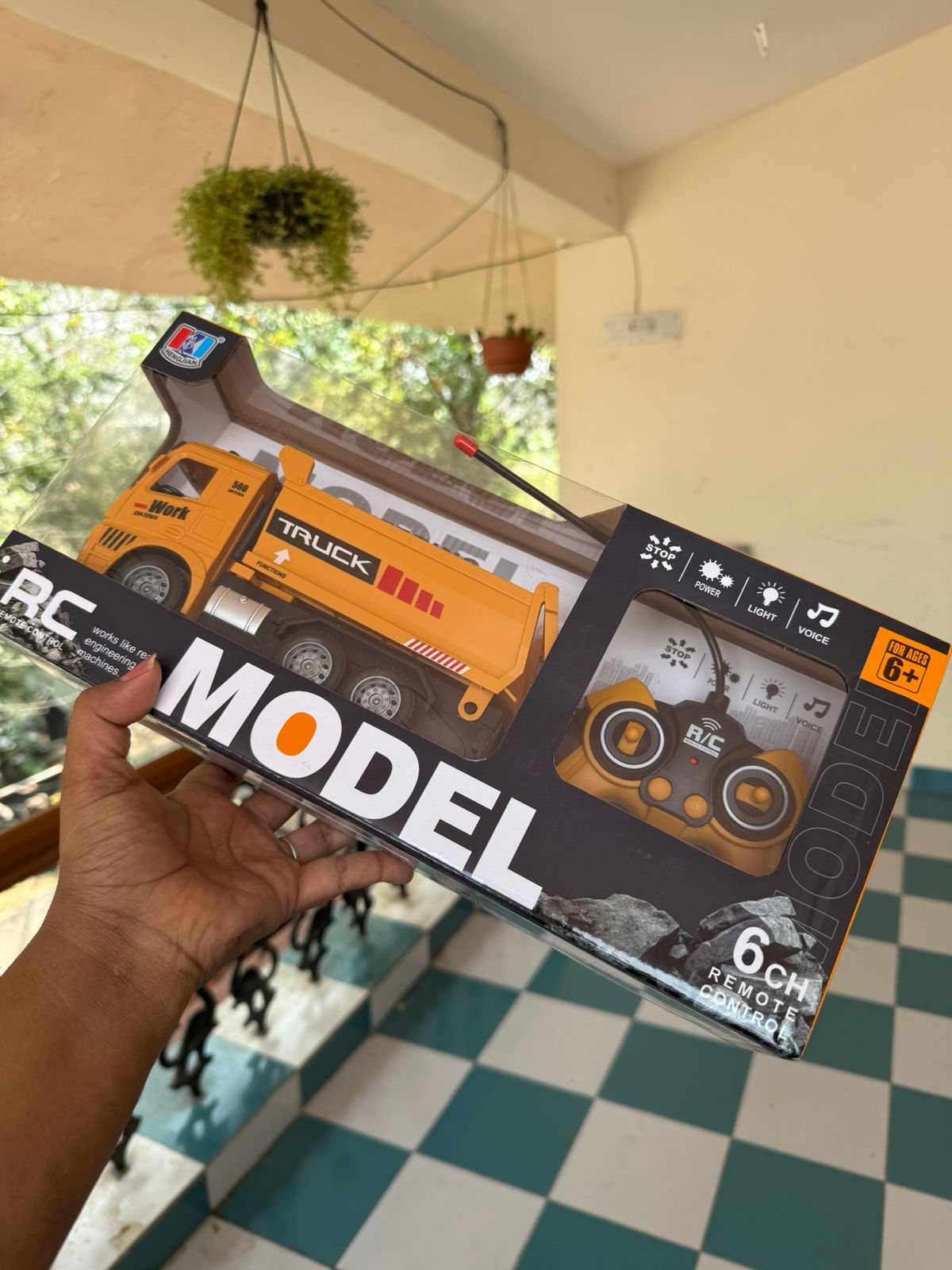 6 Channel Rechargeable Remote Control RC Dumper Dump Truck with Working Head Light, Sound Effect and Demo Mode Construction Truck Toy