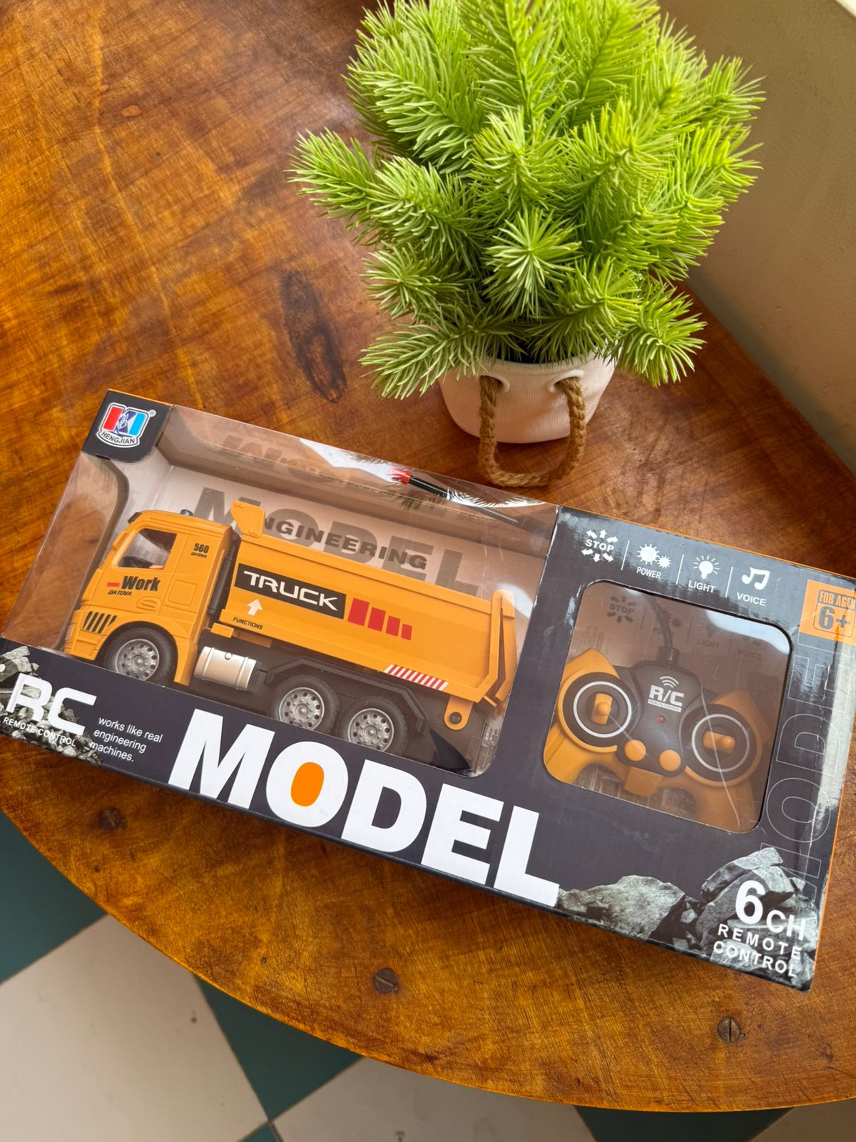 6 Channel Rechargeable Remote Control RC Dumper Dump Truck with Working Head Light, Sound Effect and Demo Mode Construction Truck Toy