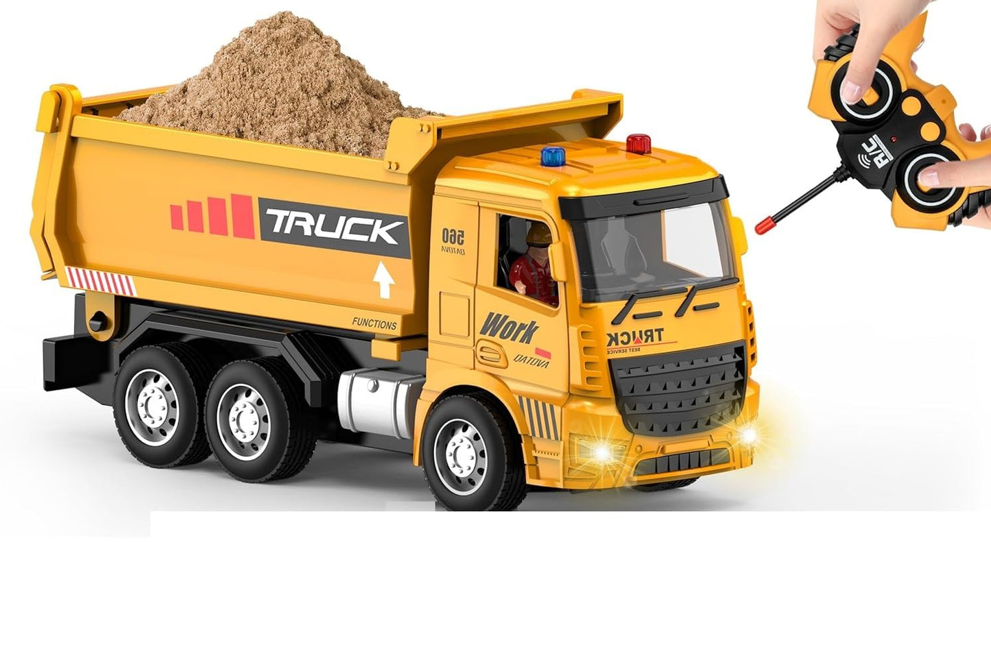 6 Channel Rechargeable Remote Control RC Dumper Dump Truck with Working Head Light, Sound Effect and Demo Mode Construction Truck Toy