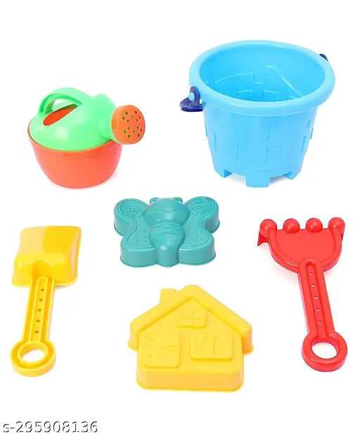 6 Pieces Sand Kit Play Set with Bucket, Shovels & Molds and Summer Fun Creative Activity Playset & Gardening Tool
