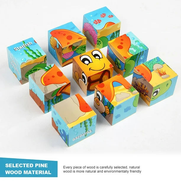4*4 wooden 6 side puzzle - 6 different puzzles in 1 pack