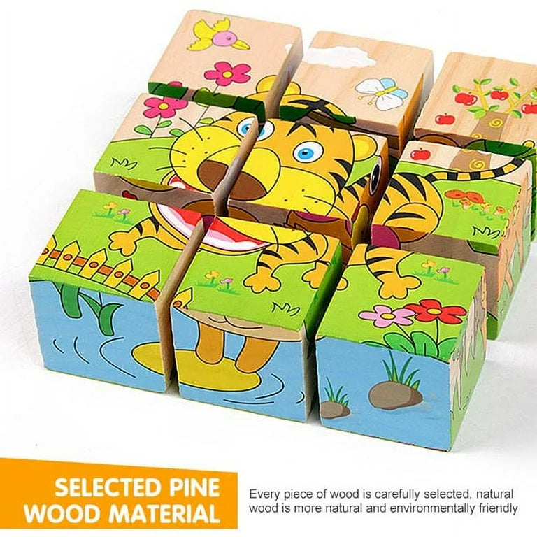 4*4 wooden 6 side puzzle - 6 different puzzles in 1 pack