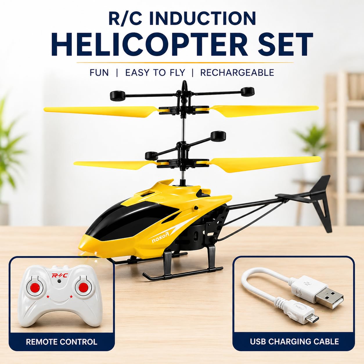 Induction Flying RC Helicopter - Remote Control with Charging Cable