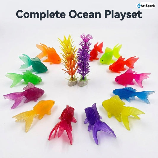 Aquatic Fish Toys for Kids – Pack of 12 Colorful Sea Animal Figures Bath Toys, Aquarium Decor