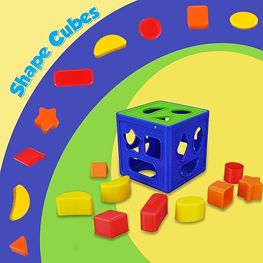 Plastic Geometric Puzzle Stacker Shape Sorter Cube Stacking Set Kids Game