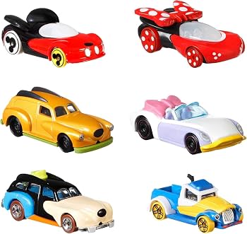 Hot Wheels Character Cars Disney Minnie Mouse,Miickey Mouse,Donald Duck,and Goofy Vehicle